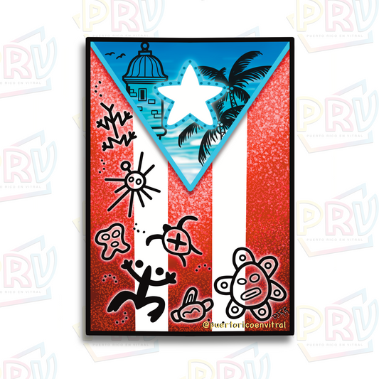 Bandera P.R. Símbolos Tainos (Sticker)