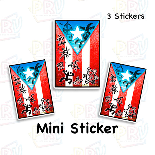 Bandera P.R. Simbolos Tainos (3 Mini Stickers)
