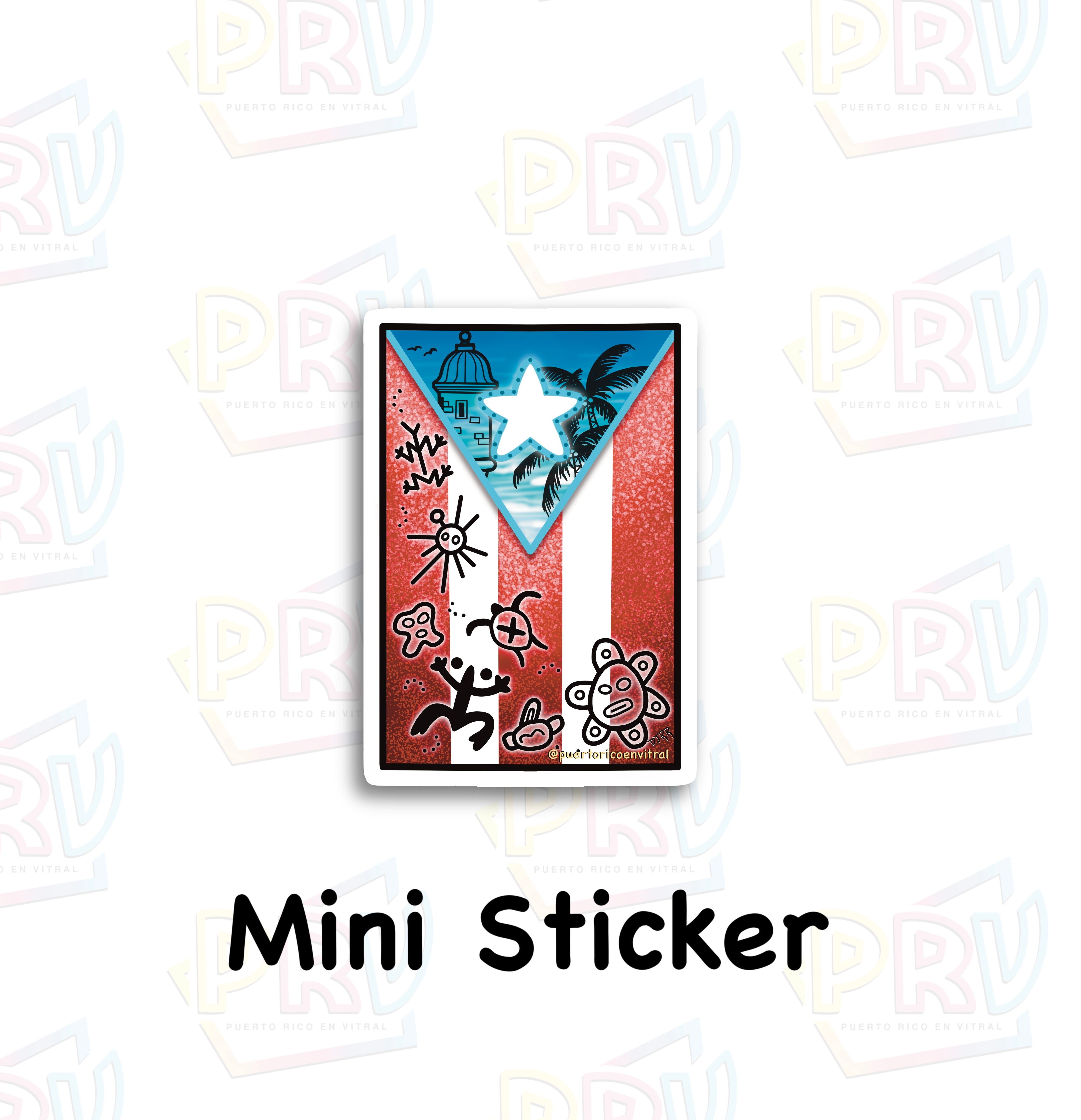 Bandera P.R. Simbolos Tainos (Mini Sticker) – Puerto Rico en Vitral
