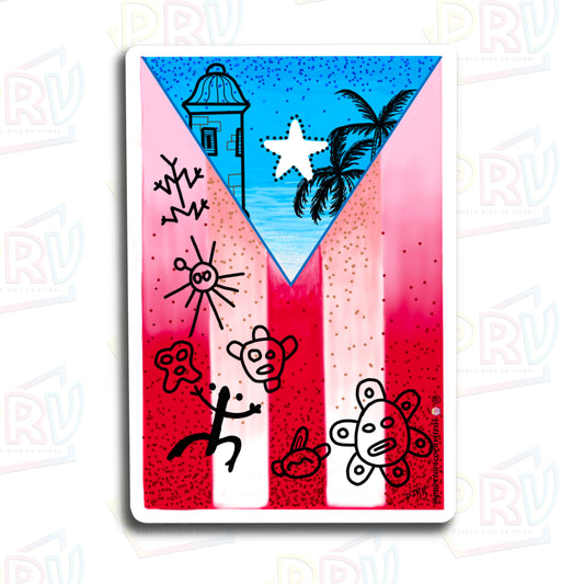 Bandera Iconos Taínos (Premium Sticker)